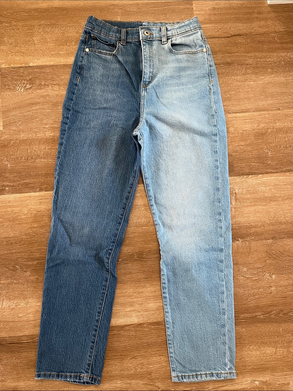 Two-Tone Blue Straight Jeans for kids - Colorblock Denim